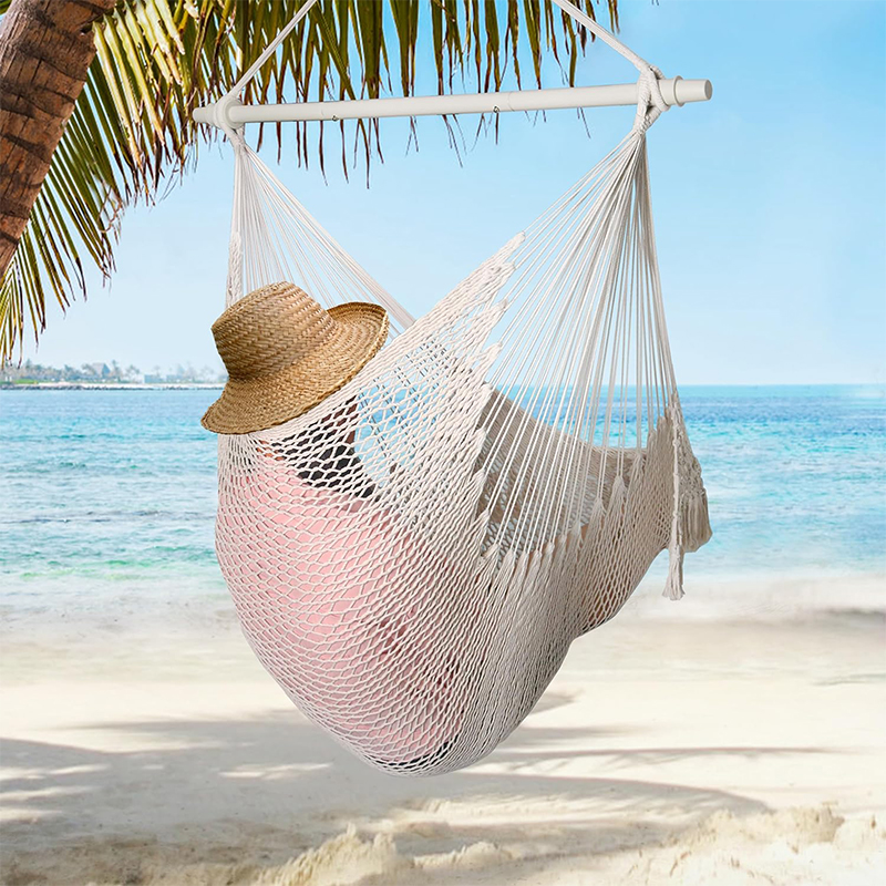 Large Rope Hanging Chair with High Load-Bearing Metal Rod Large Rope Hanging Chair with High Load-Bearing Metal Rod for Garden and Living Room