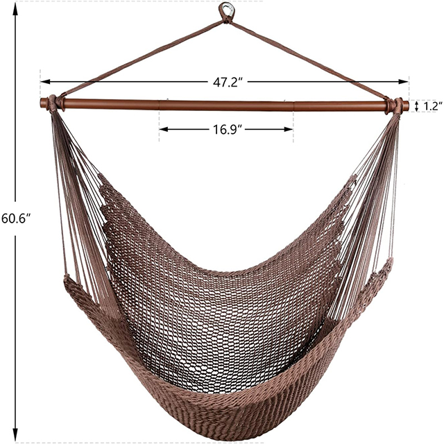 Tropical Wooden Bar Hammock Chair Tropical Brown Caribbean Hammock Chair with Wooden Bar and Handwoven Rope for Commercial Resorts