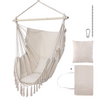 Hammock Chair Hanging Rope Swing Max 330 Lbs, 2 Cushions Included Large Macrame Hanging Chair with Pocket Cotton Weave for Superior Comfort Durability 