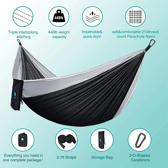 Camping Hammock Double Single Portable Hammocks with 2 Tree Straps and Attached Carry Bag for Outdoor,Indoor,Beach,Camping