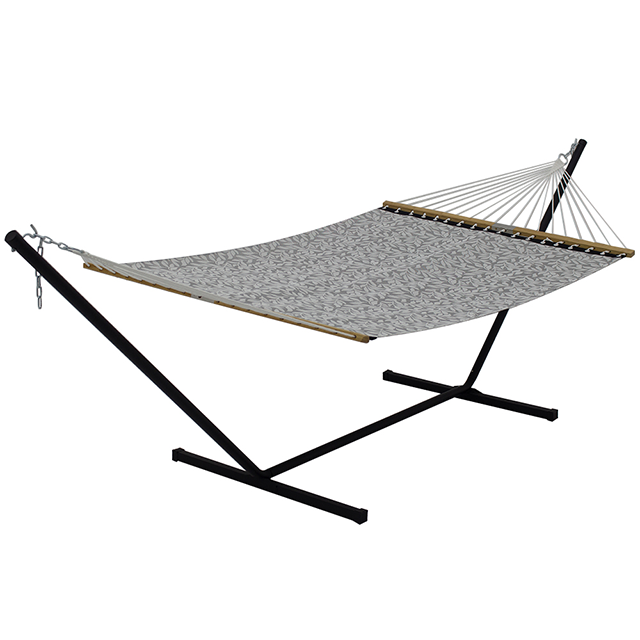 Waterproof Double Hammock with Stand for Outside Heavy Duty 2 Person Quick Dry Textilene Hammocks with Hardwood Spreader Bar 