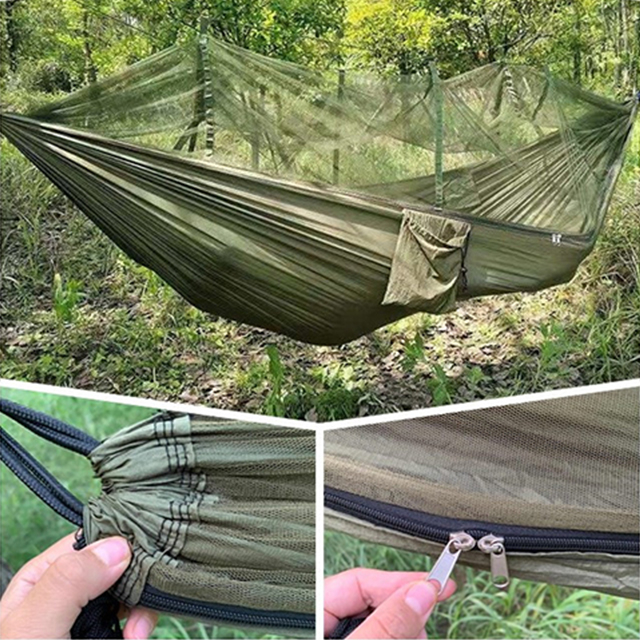 Camping Portable Hammocks with Mosquito Net Lightweight Nylon Parachute Hammock for Travel Hiking Backpacking Beach Patio