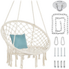 Beige Hanging Chair Handwoven Cotton Hammock Swing for Indoor Outdoor Use Mounting Hardware Backrest 265lbs Capacity