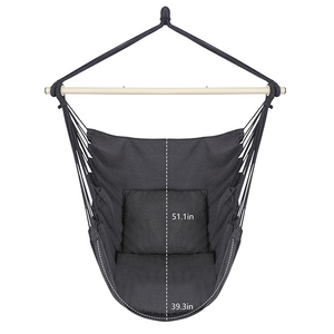 Dark Gray Hammock Hanging Chair Swing Chair Max 330Lbs, 2 Cushions, Large Size with Pocket, Steel Spreader Bar, Hardware Kits And Bag for Indoor Outdoor 