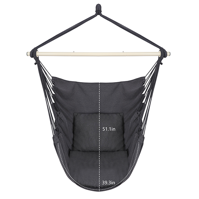 Dark Gray Hammock Hanging Chair Swing Chair Max 330Lbs, 2 Cushions, Large Size with Pocket, Steel Spreader Bar, Hardware Kits And Bag for Indoor Outdoor 