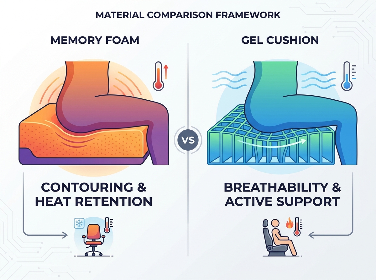 Comparing different ergonomic seat cushion pad designs for office and commute usage