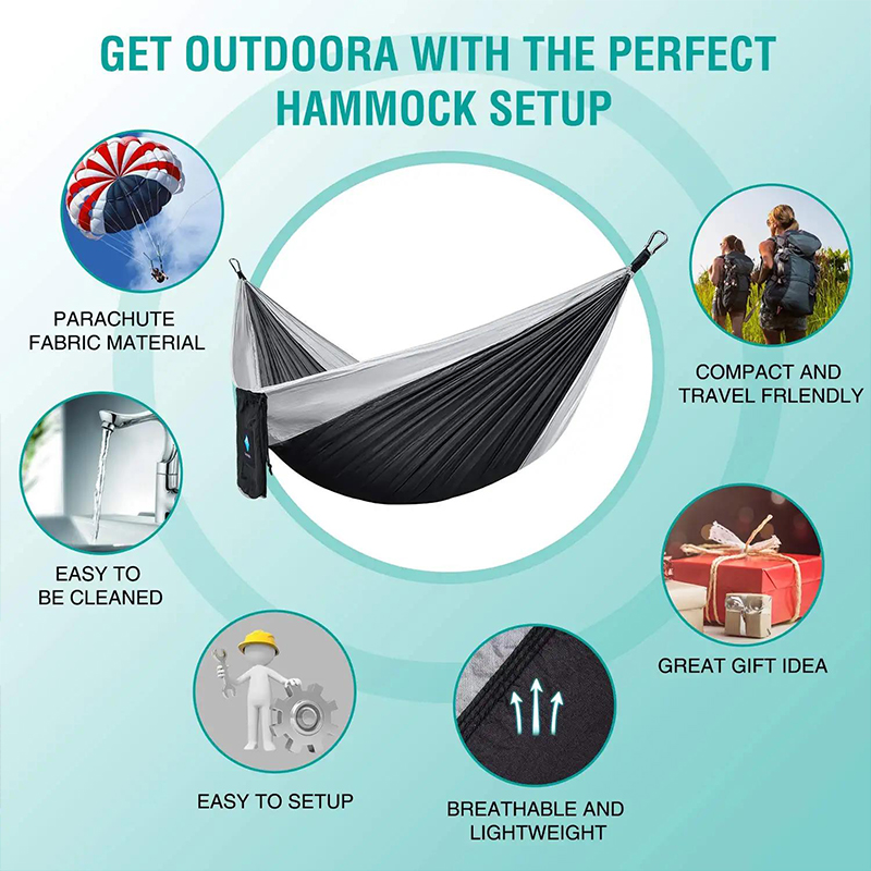 All-Terrain Portable Camping Hammock with Tree Straps 210T Parachute Nylon setup in outdoor environment