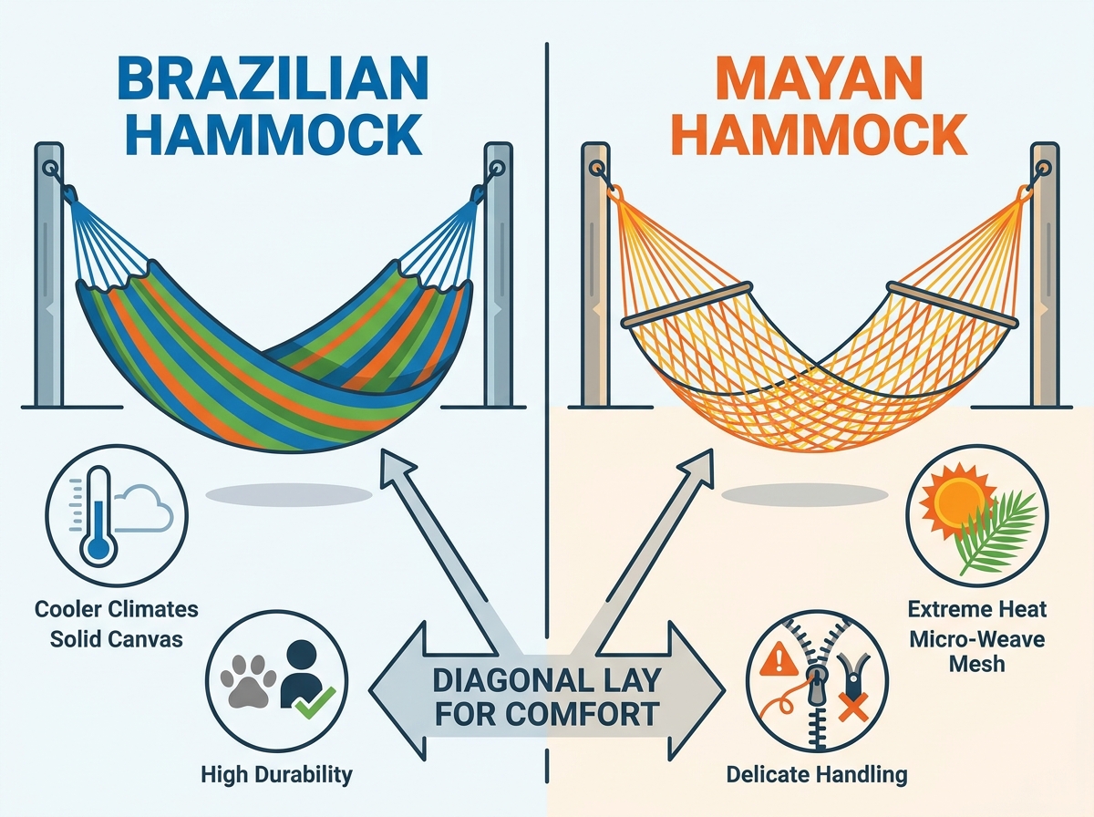 Brazilian double hammock vs Mayan hammock setup and structural comparison
