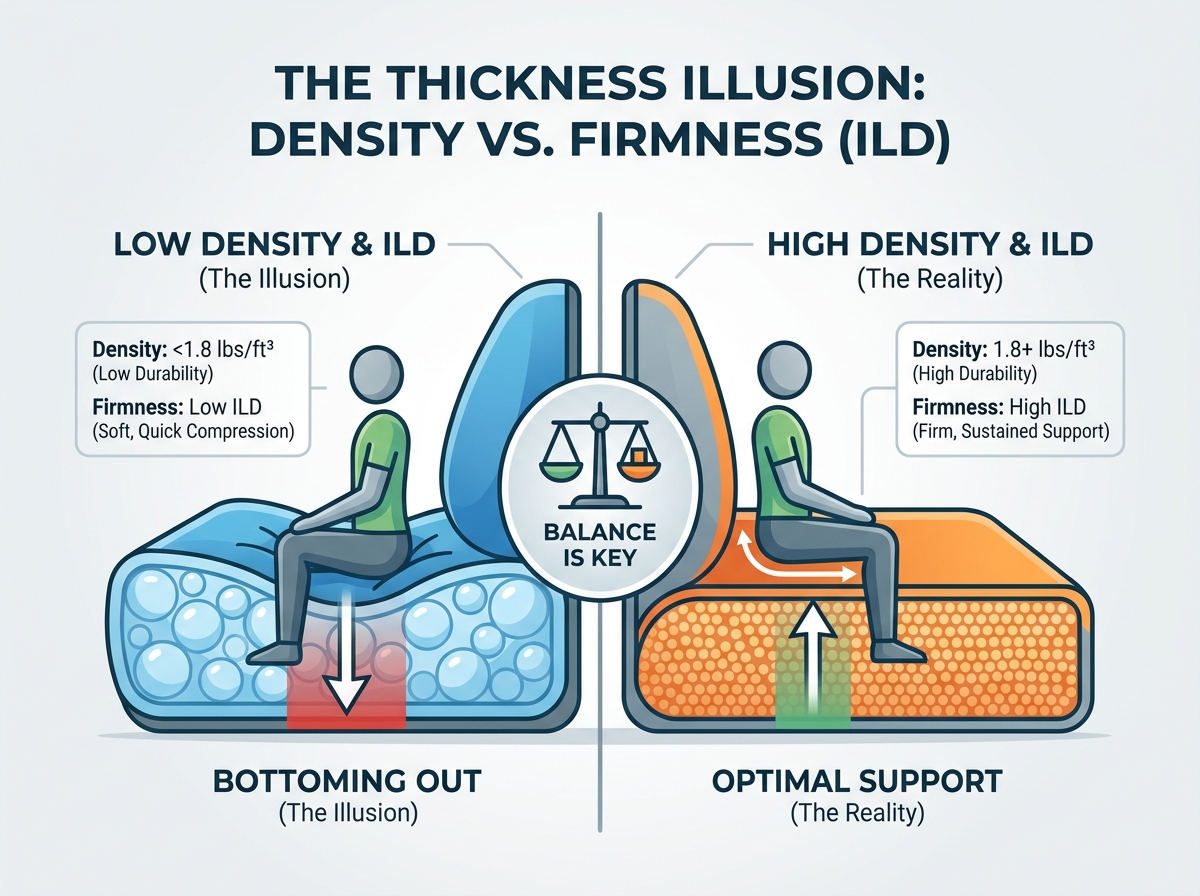 Ideal thickness for a seat cushion pad based on furniture type