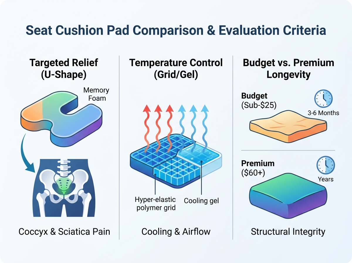 Ergonomic seat cushion pad resting on a modern office chair