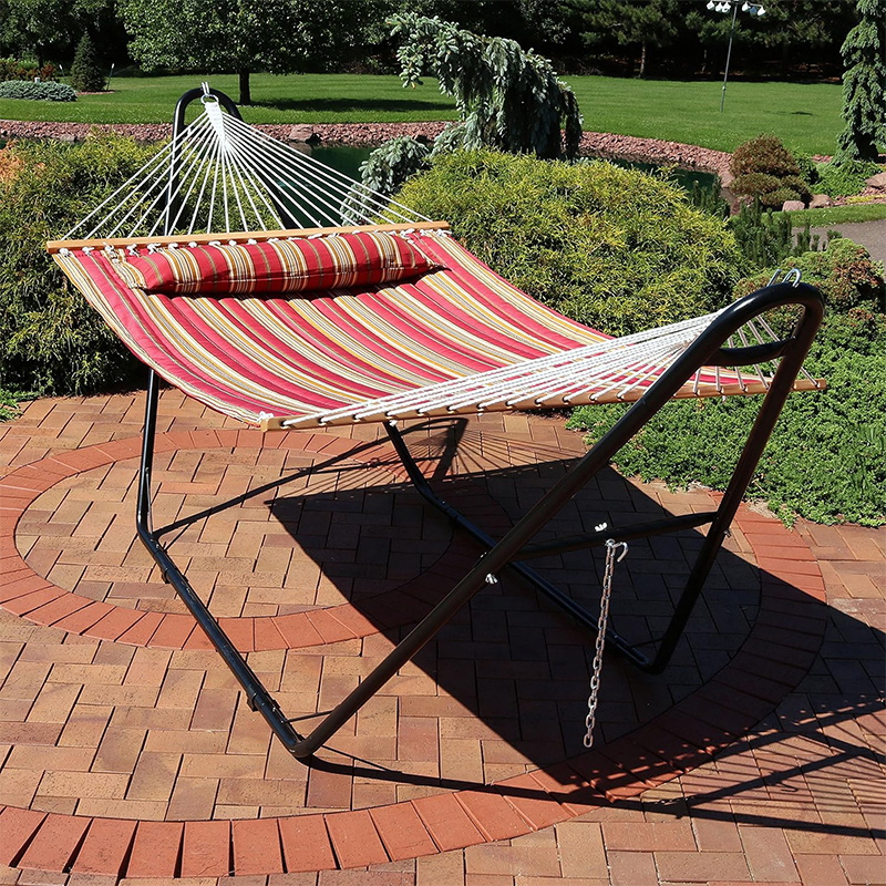 Heavy duty double pipe steel hammock stand with weather-resistant electrostatic powder coating
