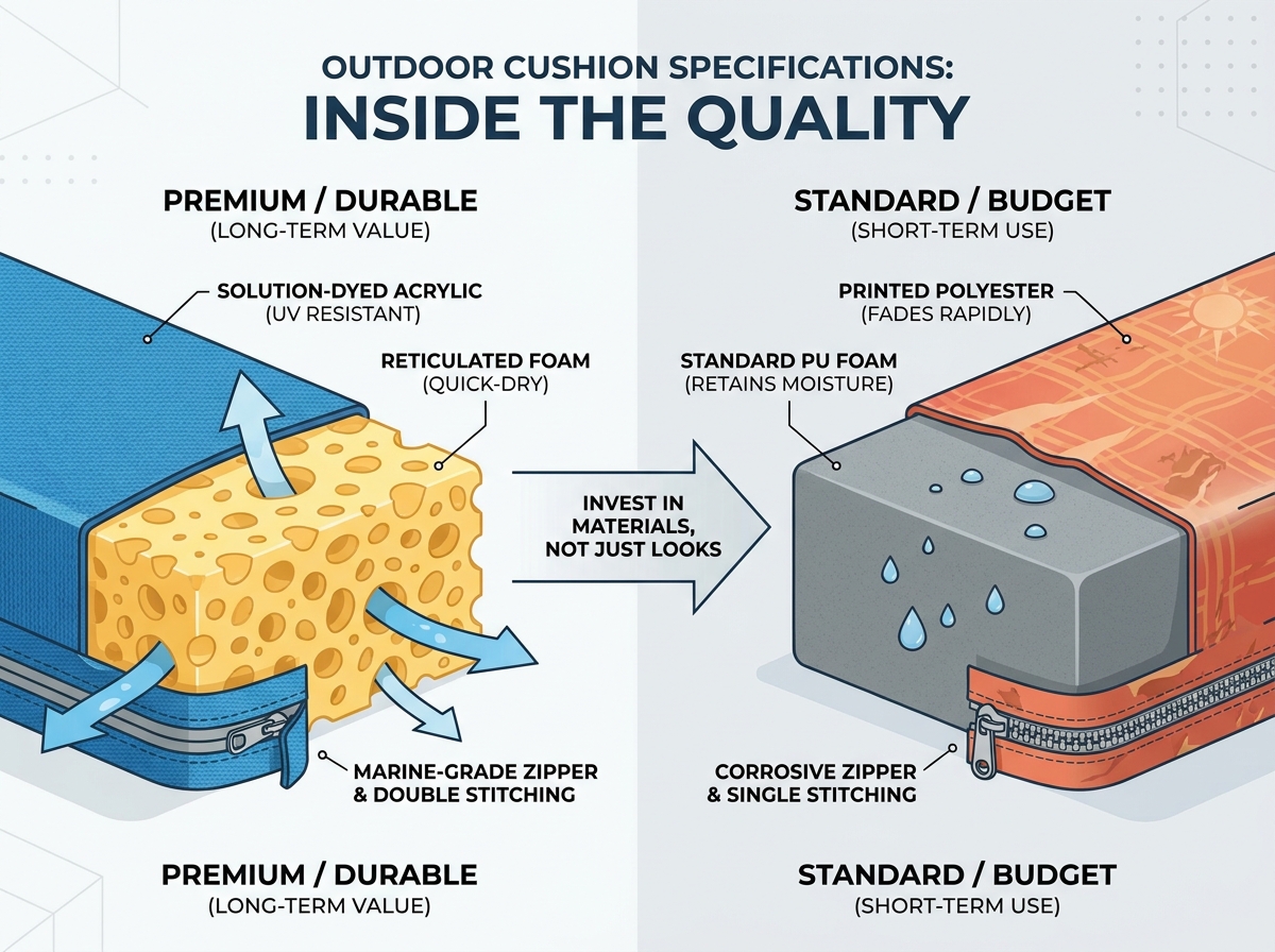 Outdoor cushion material specifications and evaluation