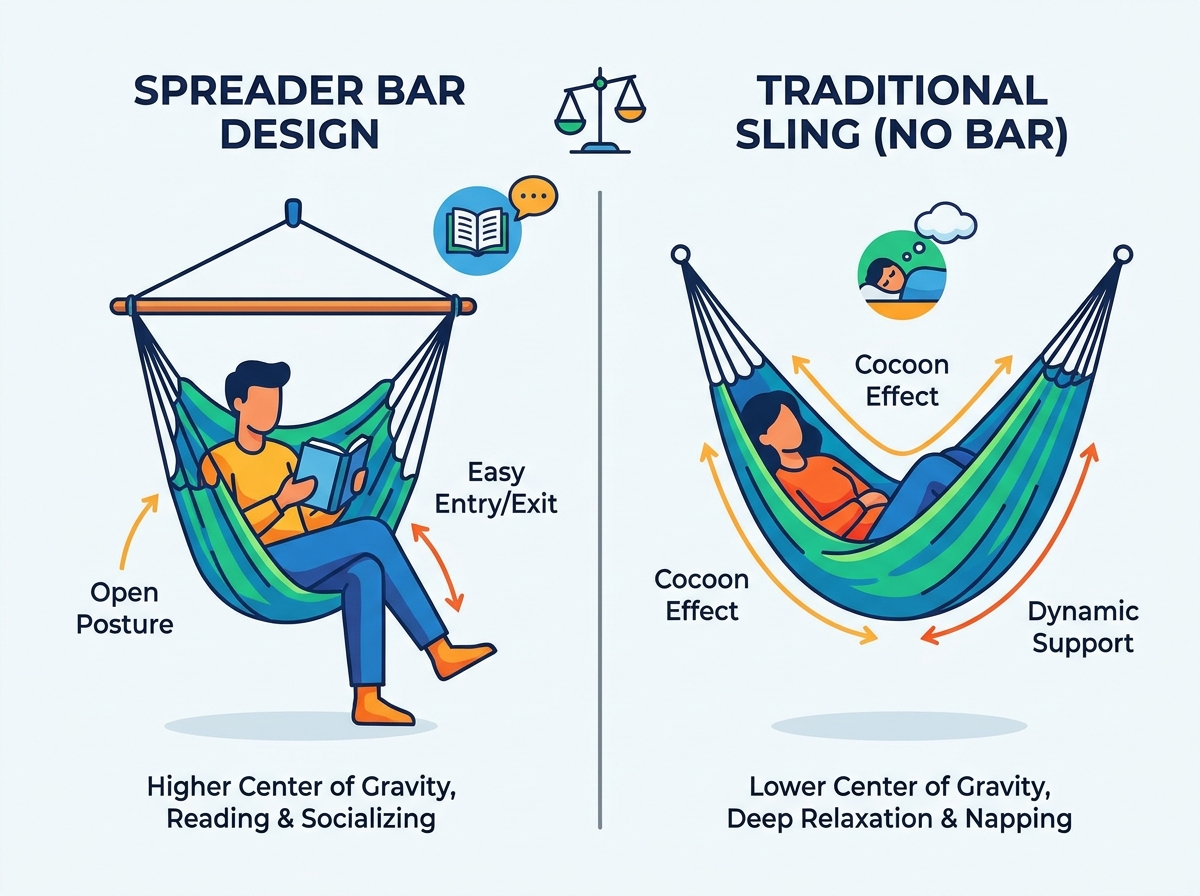 Caribbean hammock chair setup on a sunny patio